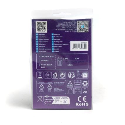 Aigostar - LED kalėdinė girlianda 100xLED/3xAA 10,3m šalta balta
