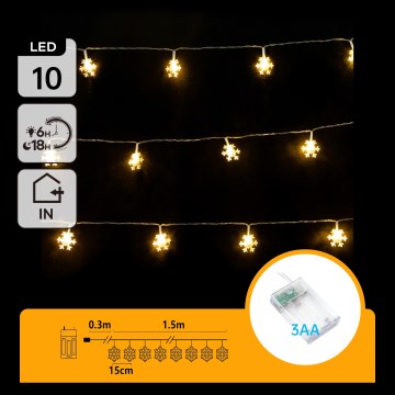 Aigostar - LED Kalėdinė girlianda 10xLED/3xAA 1,5m šilta balta snaigės
