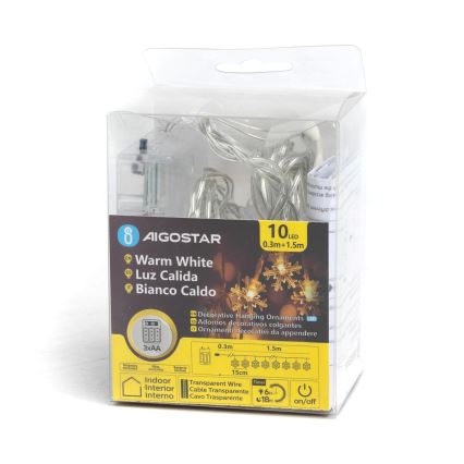 Aigostar - LED Kalėdinė girlianda 10xLED/3xAA 1,5m šilta balta snaigės