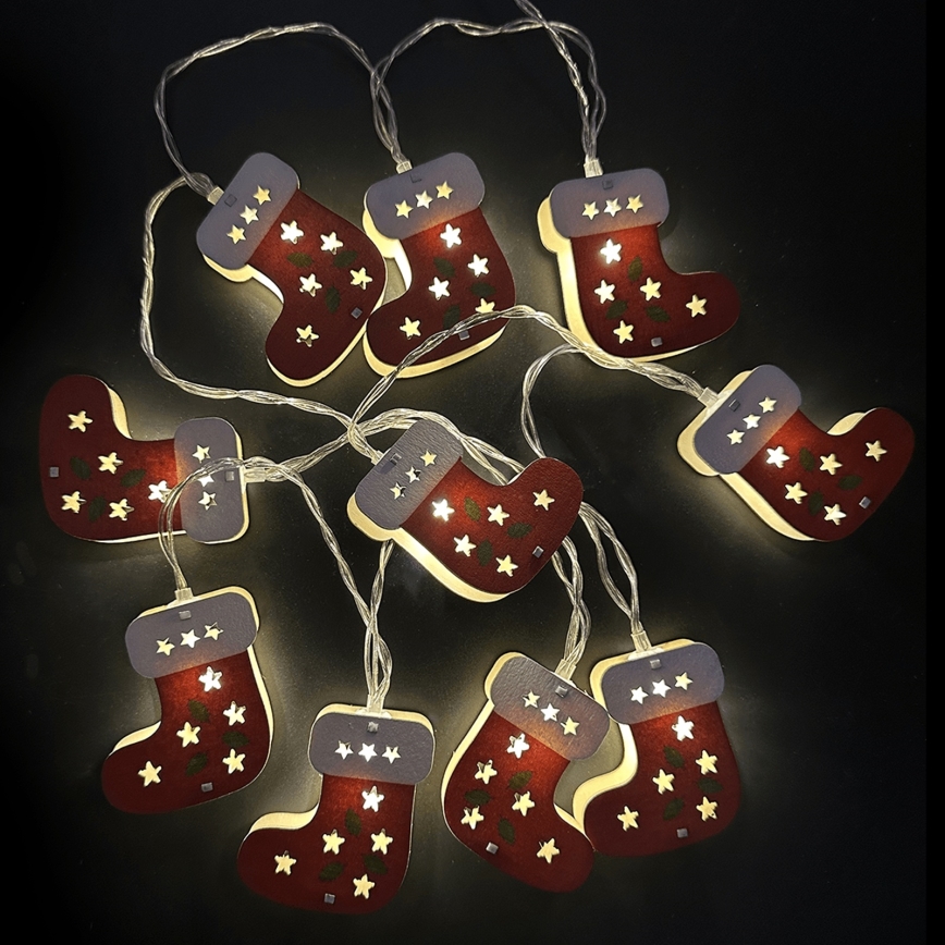 Aigostar - LED kalėdinė girlianda 10xLED/3xAA 1,5m šiltai balta kojinės