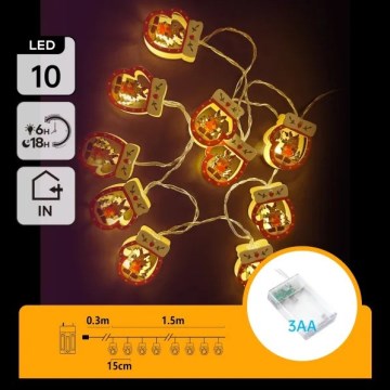 Aigostar - LED Kalėdinė girlianda 10xLED/3xAA 1,5m šiltai balta pirštinė