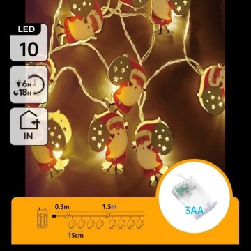 Aigostar - LED Kalėdinė girlianda 10xLED/3xAA 1,5m šiltai balta Santa Claus