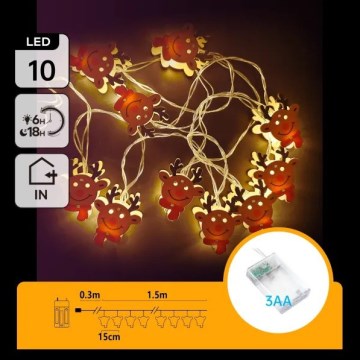 Aigostar - LED Kalėdinė girlianda 10xLED/3xAA 1,5m šiltai balta su elniu
