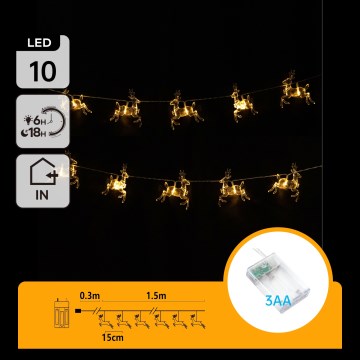 Aigostar - LED Kalėdinė girlianda 10xLED/3xAA 1,5m šiltai baltos spalvos su elniais