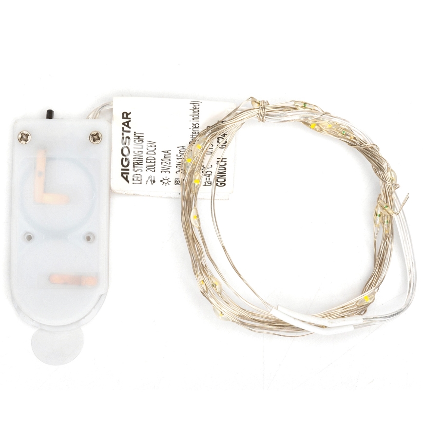 Aigostar - LED kalėdinė girlianda 20xLED/2x3V 2m šiltai balta