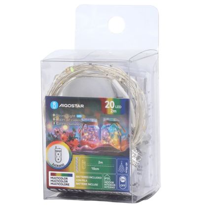 Aigostar - LED Kalėdinė girlianda 20xLED/2xCR2032 2m daugiaspalvė