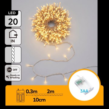 Aigostar - LED Kalėdinė girlianda 20xLED/3xAA 2,3 m šilta balta