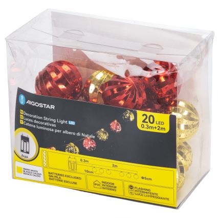 Aigostar - LED Kalėdinė girlianda 20xLED/3xAA 2 m šilta balta