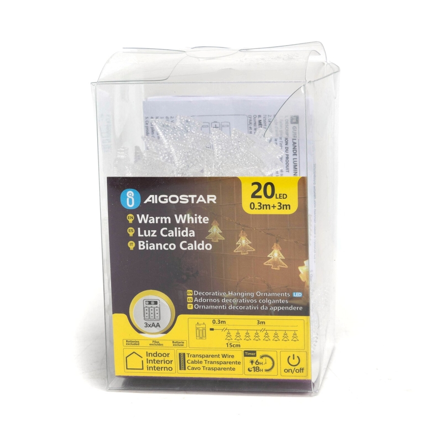 Aigostar - LED kalėdinė girlianda 20xLED/3xAA 3,3m medžiai