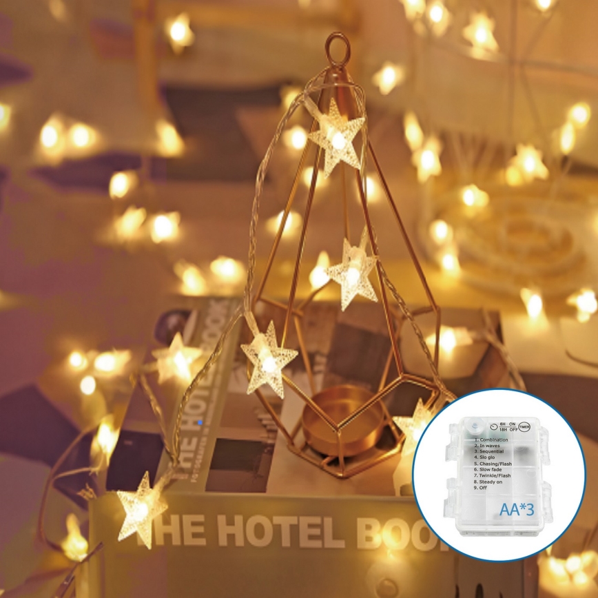 Aigostar - LED kalėdinė girlianda 20xLED/3xAA 3,3m žvaigždės