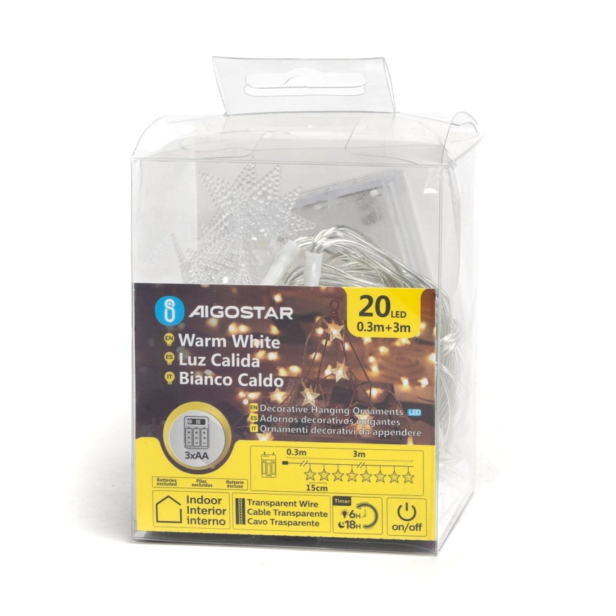 Aigostar - LED kalėdinė girlianda 20xLED/3xAA 3,3m žvaigždės
