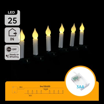 Aigostar - LED Kalėdinė girlianda 25xLED/3xAA 5 m šiltai balta