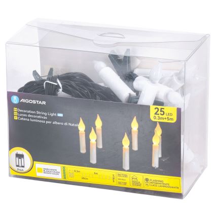Aigostar - LED Kalėdinė girlianda 25xLED/3xAA 5 m šiltai balta