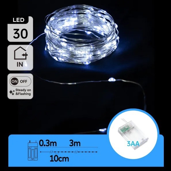 Aigostar - LED Kalėdinė girlianda 30xLED/3xAA 3,3 m šaltai balta