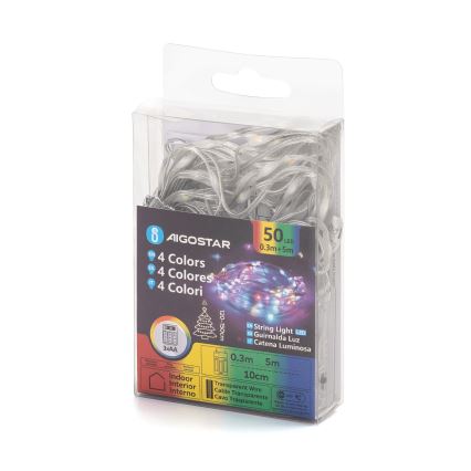 Aigostar - LED kalėdinė girlianda 50xLED/3xAA 5,3m daugiaspalvis