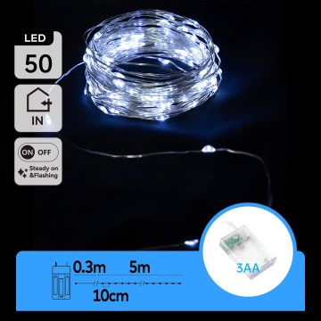 Aigostar - LED Kalėdinė girlianda 50xLED/3xAA 5,3m šaltai balta
