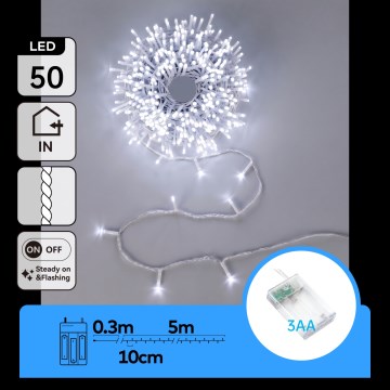 Aigostar - LED Kalėdinė girlianda 50xLED/3xAA 5,3m šaltai balta