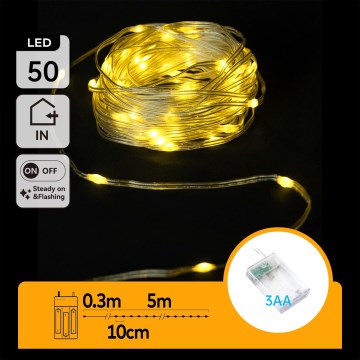 Aigostar - LED kalėdinė girlianda 50xLED/3xAA 5,3m šiltai balta