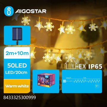 Aigostar - LED kalėdinė girlianda, maitinama saulės energija, 50xLED/8 funkcijų, 12m, 800mAh, IP65, šiltai balta