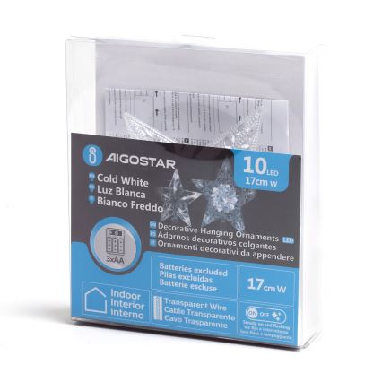 Aigostar - LED kalėdinė žvaigždės formos dekoracija 10xLED/3xAA šaltai balta