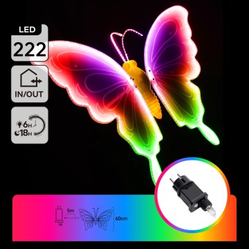 Aigostar - LED lauko dekoracija 222xLED/12W/230V 60 cm IP44 drugelis/daugiaspalvis
