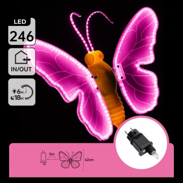 Aigostar - LED Lauko dekoracija 246xLED/9W/230V 42 cm IP44 drugelis/rožinė