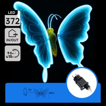Aigostar - LED lauko dekoracija 372xLED 60 cm IP44 drugelis/mėlyna