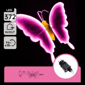 Aigostar - LED Lauko dekoracija 372xLED 60 cm IP44 drugelis/rožinė