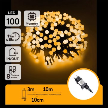Aigostar - LED lauko dekoratyvinė girlianda 100 LED / 8 funkcijų 10 m IP44 šiltai balta