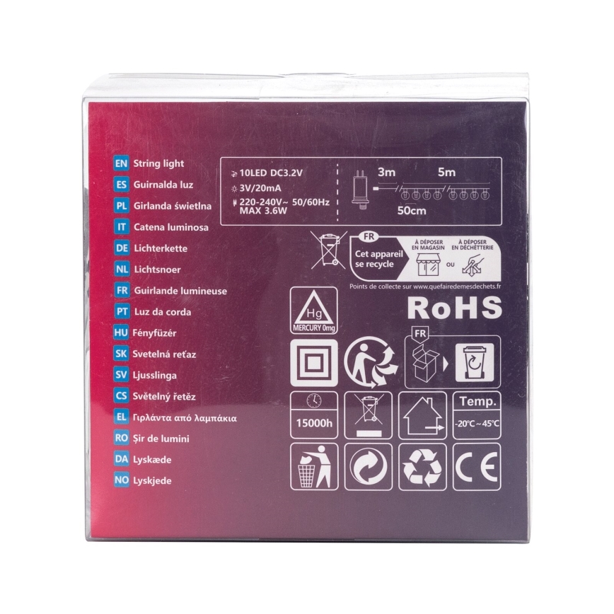 Aigostar - LED lauko dekoratyvinė girlianda 10xLED/8m IP44 šaltai balta