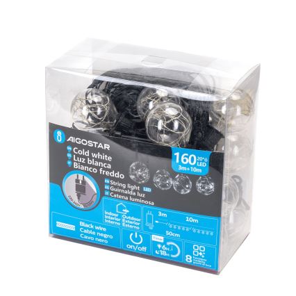 Aigostar - LED Lauko dekoratyvinė girlianda 160xLED 10m IP44 šaltai balta