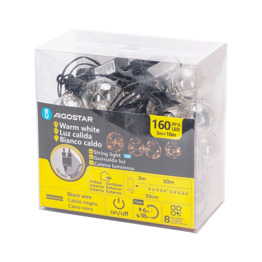 Aigostar - LED lauko dekoratyvinė girlianda 160xLED 10m IP44 šilta balta