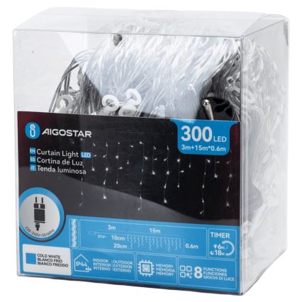 Aigostar - LED lauko dekoratyvinė girlianda 300xLED/6W/230V 15x0,6m IP44 šaltai balta