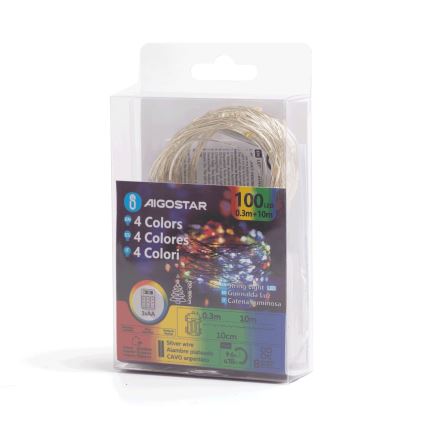 Aigostar - LED lauko girlianda 100xLED/8 funkcijų/3xAA10,3m IP44 daugiaspalvė