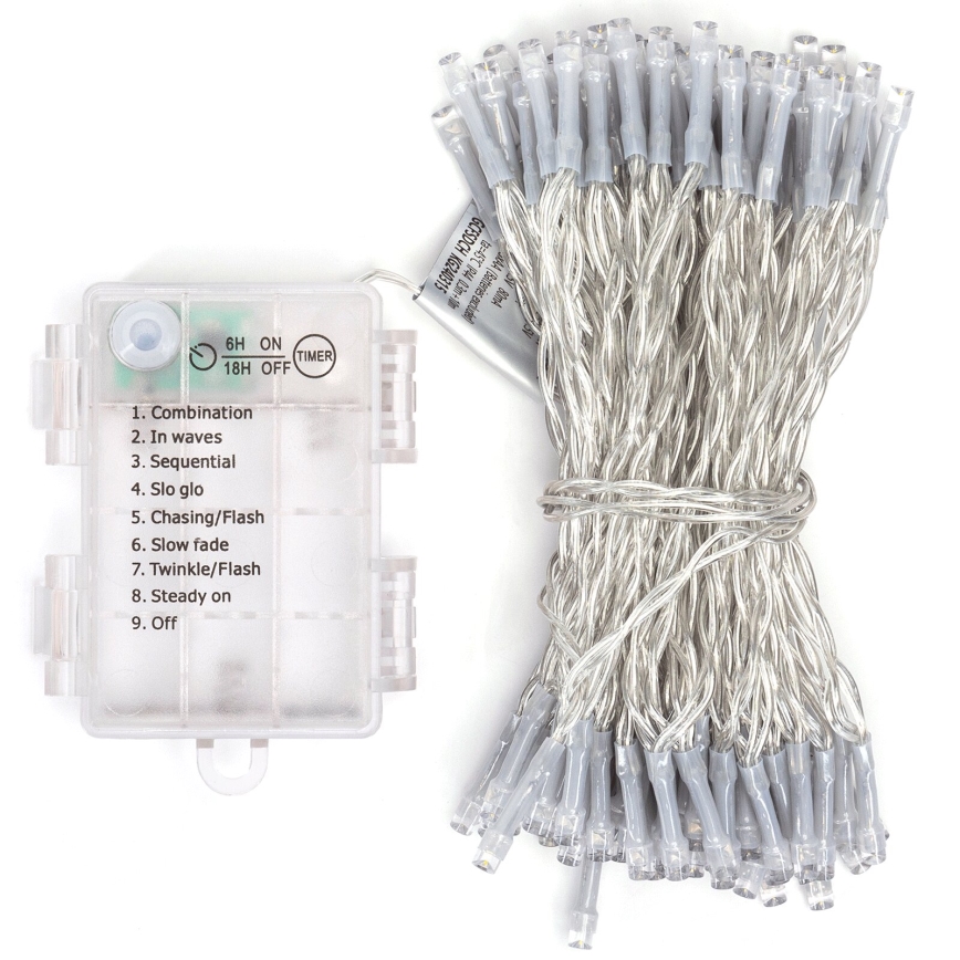 Aigostar - LED lauko girlianda 100 LED/8 funkcijų 3xAA 10,3 m IP44 šiltai balta