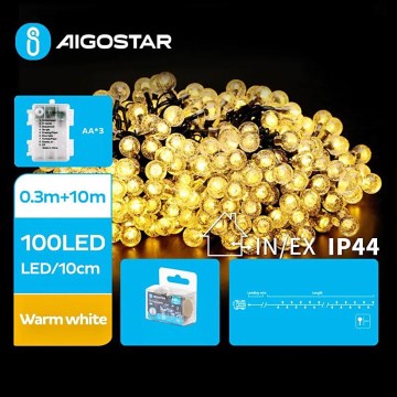 Aigostar - LED lauko girlianda 100xLED/3xAA/8 funkcijų 10,3 m IP44 šiltai balta
