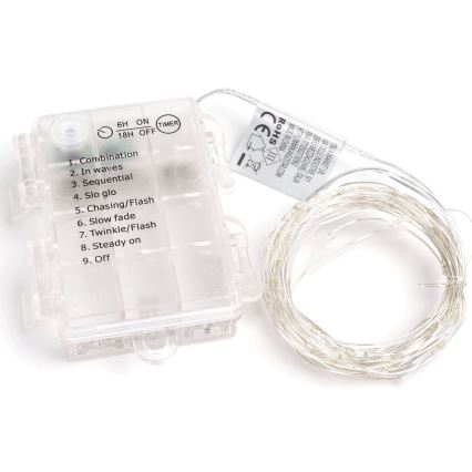 Aigostar - LED lauko  girlianda 100xLED/8 funkcijų/3xAA 10,3m IP44 šaltai balta