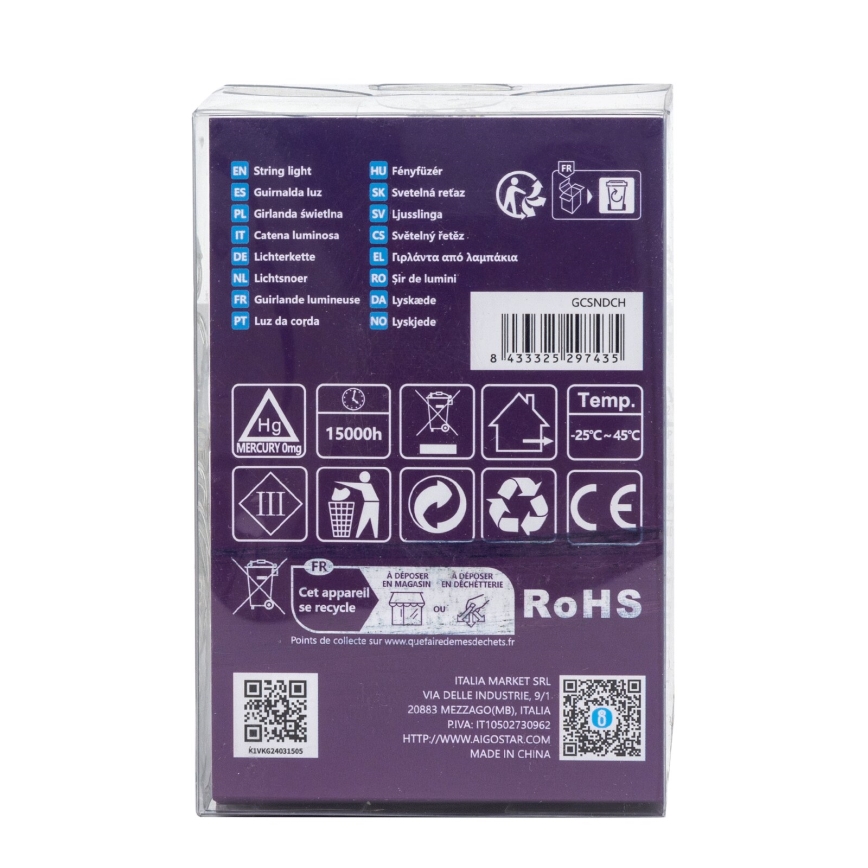 Aigostar - LED lauko girlianda 100xLED/8 funkcijų/3xAA 10,3m IP44 šaltai balta