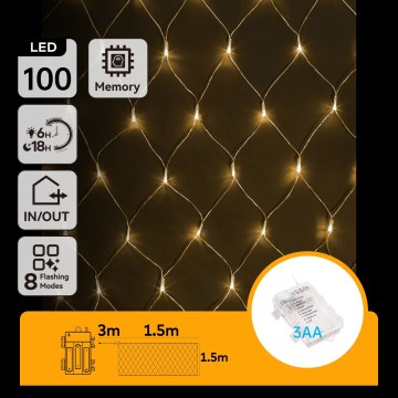 Aigostar - LED lauko girlianda 100xLED/8 funkcijų/3xAA 4,5x1,5m IP44 šilta balta
