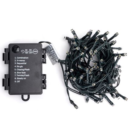 Aigostar - LED lauko girlianda 100xLED/8 apšvietimo režimų, 3xAA, 5,3 m, IP44, daugiaspalvė