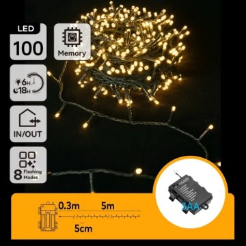 Aigostar - LED lauko girlianda 100xLED/8 funkcijų 3xAA 5,3 m IP44 šiltai balta