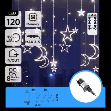 Aigostar - LED Lauko  girlianda 120xLED/6W/230V/8 funkcijų 3x0,6m IP44 šaltai balta + nuotolinis valdymas