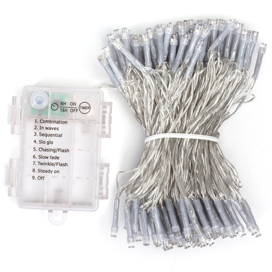 Aigostar - LED lauko girlianda, 150 LED, 8 režimų, 3xAA, 15,3 m, IP44, šilta balta