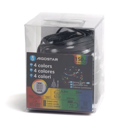 Aigostar -LED lauko girlianda 150xLED/8 funkcijų 3xAA 15,3m IP44 daugiaspalvė