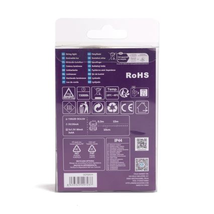 Aigostar -LED lauko girlianda 150xLED/8 funkcijų 3xAA 15,3m IP44 šiltai balta