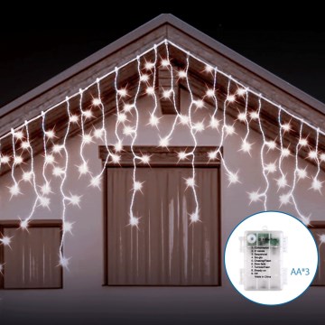 Aigostar - LED lauko girlianda 200xLED/8 funkcijų 3xAA 13x0,6m IP44 šaltai balta