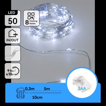 Aigostar - LED lauko girlianda 50xLED/3xAA IP44 5,3 m šaltai balta