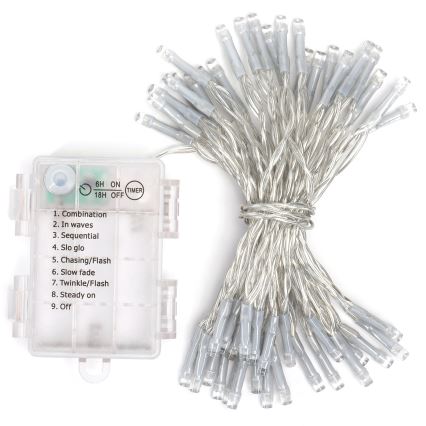 Aigostar - LED lauko girlianda 50xLED/8 režimai 3xAA 5,3 m IP44 įvairiaspalvė