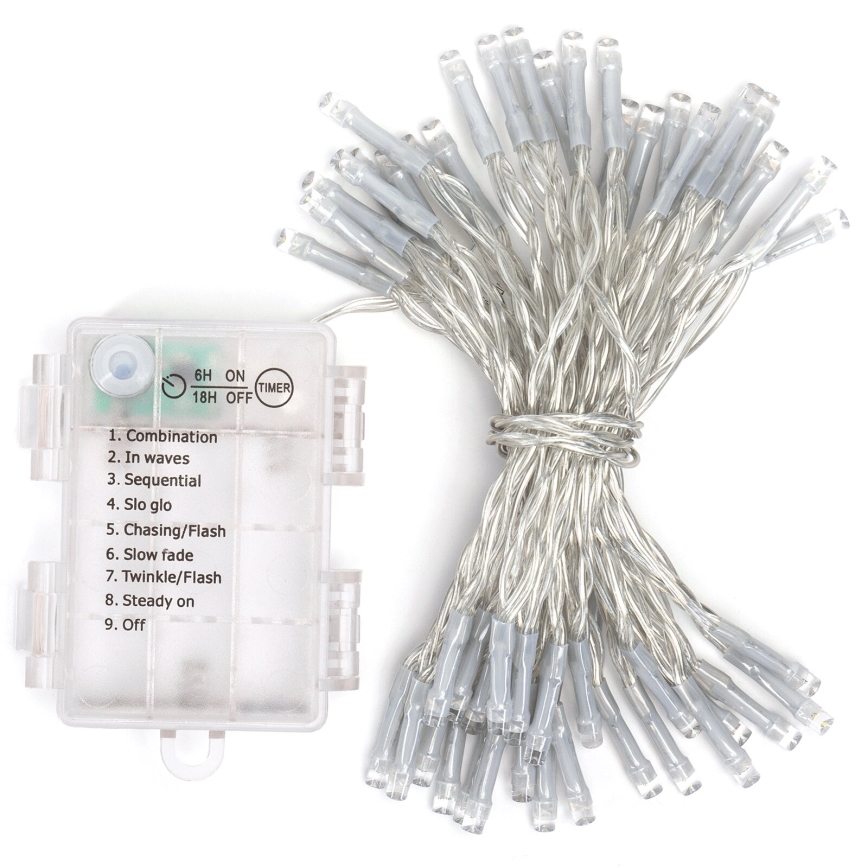 Aigostar - LED lauko girlianda 50xLED/8 režimai 3xAA 5,3 m IP44 įvairiaspalvė