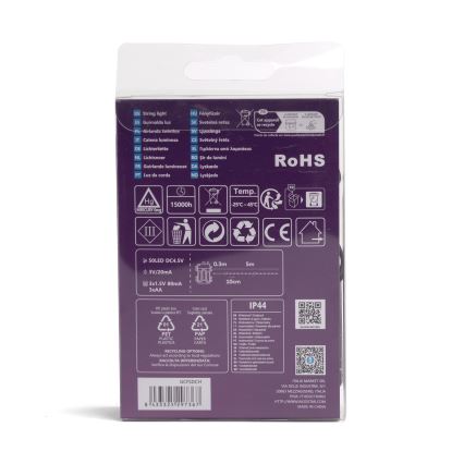 Aigostar - LED lauko girlianda 50xLED/8 režimų 3xAA 5,3m IP44 daugiaspalvė